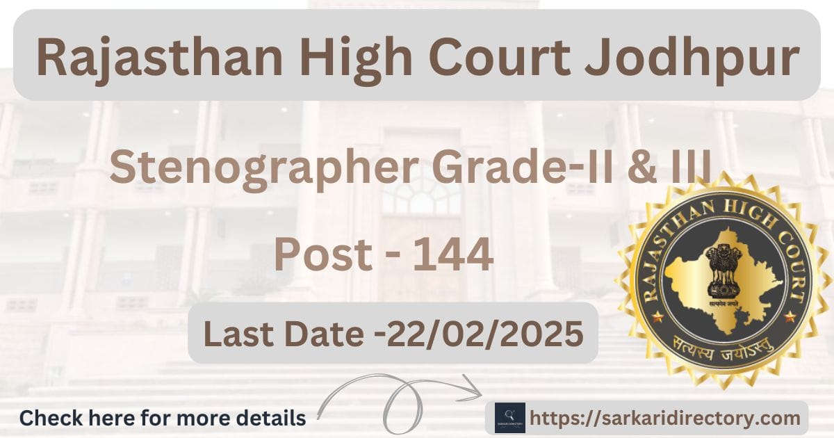 Rajasthan High Court Stenographer Vacancy 2025
