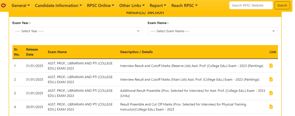 RPSC Result Portal